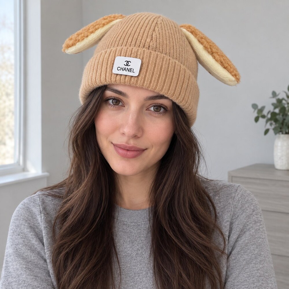 CHANEL Camel Bunny Ear Knit Beanie - Picture 2 of 6